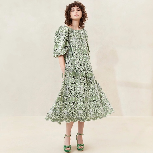 Loeffler Randall Mimi Lace Tent Dress Green/Cream XS New - Picture 1 of 7